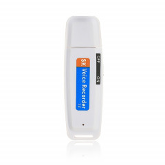 SK001 Professionnel Rechargeable U-Disk U-Disk USB Digital Audio Voice Enregistreur Pen Prise en charge TF Card jusqu'à 32 Go Dictaphone Flash Drive (Blanc)