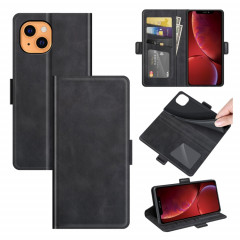 Boucle à floc horizontal à boucle magnétique double avec porte-cartes et portefeuille pour iPhone 13 mini (noir)