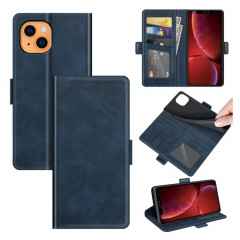 Boucle magnétique double face Horizontal Horizontal Cuir Coating avec porte-cartes et portefeuille pour iPhone 13 mini (bleu foncé)