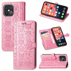 Étui de cuir horizontal horizontal de chat et de chien mignon avec porte et portefeuille et portefeuille pour iPhone 13 Pro (rose)