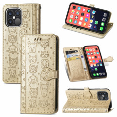 Étui en cuir horizontal horizontal de chat et de chien mignon avec support et portefeuille et portefeuille pour iPhone 13 Pro (or)