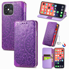 Pour iPhone 13 Pro Blooma Mandala Motif en relief Motif Horizontal Horizontal Horizontal Boîtier avec porte-carte et portefeuille (violet)