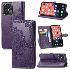 Horizon Horizontal Horizontal Horizon avec titulaire & Three Card Slots & Wallet & Lanière pour iPhone 13 PRO (Violet)