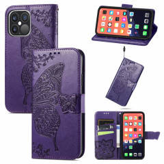 Coque en cuir horizontal horizontal à fleur d'amour papillon avec support / portefeuille / portefeuille / lanière pour iPhone 13 Pro (Violet léger)