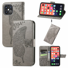 Boîtier à rabat horizontal horizontal en relief de papillon avec support / portefeuille / portefeuille pour iPhone 13 Pro (gris)