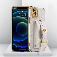 Étui en cuir de crocodile en TPU galvanoplié avec bracelet pour iPhone 13 (blanc)