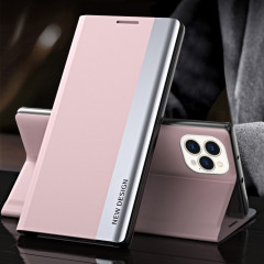 Étui de cuir horizontal ultra-mince ultra-mince de latérale avec support pour iPhone 13 Pro (rose)