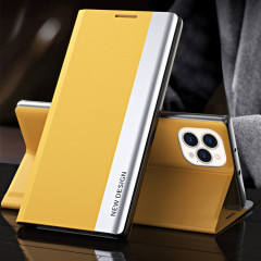 Boîtier à flip horizontal ultra-mince ultra-mince de latérale avec support pour iPhone 13 Pro (jaune)