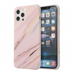 Étui de couverture arrière en marbre en marbre d'or de quatre coins secs pour iPhone 13 Pro (rose)