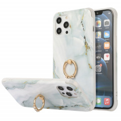 Housse de couverture arrière en marbre en marbre d'or de quatre coins coupées avec anneau en strass en métal pour iPhone 13 Pro (gris)