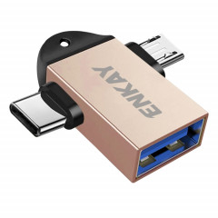 ENKAY ENK-AT112 2 IN 1 TYPE-C + Micro USB vers USB 3.0 Adaptateur OTG en alliage en aluminium (Golden)