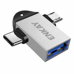 ENKAY ENK-AT112 2 IN 1 TYPE-C + Micro USB vers USB 3.0 Adaptateur OTG en alliage en aluminium (argent)
