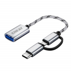 ENKAY ENK-AT113 2 IN 1 TYPE-C / Micro USB vers USB 3.0 Câble adaptateur OTG tressé en nylon (argent)