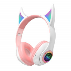 STN25 Devil Ear RGB Light Casque de musique sans fil pour enfants avec micro (Blanc)
