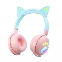 KE28 RGB Cute Cat Ears Bluetooth Casque de musique sans fil avec micro détachable (rose + bleu)