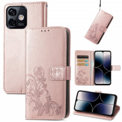 Pour Ulefone Note 16 Pro Étui de téléphone en cuir à boucle en relief à fermoir à quatre feuilles (or rose)