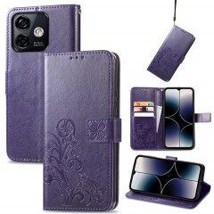 Pour Ulefone Note 16 Pro Fermoir à quatre feuilles Boucle en relief Étui de téléphone en cuir (Violet)