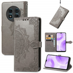 Pour Ulefone Note 15 Étui de téléphone en cuir gaufré fleur Mandala (gris)
