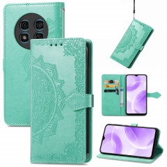 Pour Ulefone Note 15 Étui de téléphone en cuir gaufré avec fleur de mandala (vert)