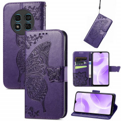 Pour Ulefone Note 15 Étui de téléphone en cuir gaufré avec fleur d'amour papillon (violet)