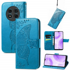 Pour Ulefone Note 15 Étui de téléphone en cuir gaufré avec fleur d'amour papillon (bleu)