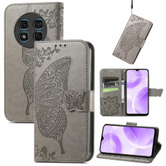 Pour Ulefone Note 15 Étui de téléphone en cuir gaufré avec fleur d'amour papillon (gris)