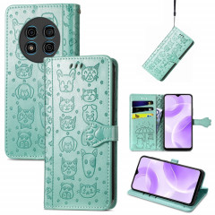 Pour Ulefone Note 15 Étui de téléphone en cuir gaufré pour chat et chien (vert)