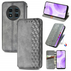 Pour Ulefone Note 15 Étui de téléphone en cuir magnétique pressé à grille cubique (gris)