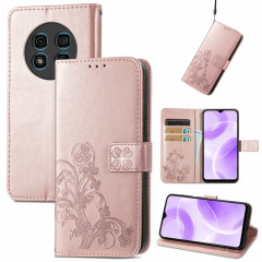 Pour Ulefone Note 15 Étui de téléphone en cuir avec boucle en relief à quatre feuilles (or rose)
