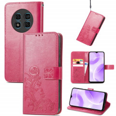Pour Ulefone Note 15 Étui de téléphone en cuir à boucle en relief avec fermoir à quatre feuilles (rouge)