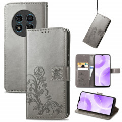 Pour Ulefone Note 15 Étui de téléphone en cuir à boucle en relief avec fermoir à quatre feuilles (gris)