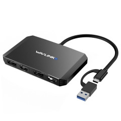 WAVLINK WL-UG69DH2 Répartiteur adaptateur double moniteur USB + Type-C vers double 4K HD DisplayPort (noir)
