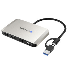 WAVLINK WL-UG69DH2 Répartiteur adaptateur double moniteur USB + Type-C vers double 4K HD DisplayPort (argent)