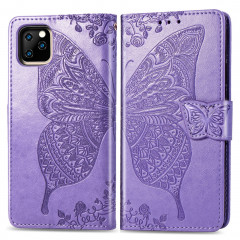 Papillon Love Flowers Étui à rabat horizontal en cuir Flip pour iPhone 11 Pro Max avec titulaire & Slots pour cartes & Portefeuille & Lanière (Violet clair)