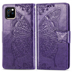 Papillon Love Flowers Étui à rabat horizontal en cuir Flip pour iPhone 11 Pro Max avec titulaire & Slots de cartes & Portefeuille & Lanière (Violet foncé)
