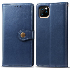 Etui en cuir de protection pour téléphone portable avec boucle pour photo, cadre photo et fente pour carte, portefeuille et support pour iPhone 11 Pro Max (bleu)