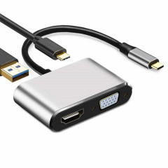 Adaptateur USB C vers HDMI VGA 4K Adaptateur 4-en-1 Type C Hub vers HDMI VGA Adaptateur multiport AV numérique USB 3.0 avec port de charge USB-C PD Compatible pour Nintendo Switch / Samsung / MacBook (argenté)