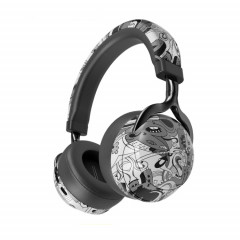VJ086 Graffiti Headset Casque Bluetooth Sports sans fil Casque d'impression couleur à transfert d'eau, Support TF, FM (Noir + Blanc)