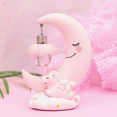 Lune résine dessin animé romantique chambre décor lampe de nuit bébé enfants cadeau de Noël d'anniversaire (rose)