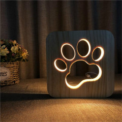 Lampe de nuit en bois de forme créative, décoration de chambre à coucher, lumière chaude LED (patte)