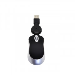 Mini souris d'ordinateur câble USB rétractable optique ergonomique1600 DPI petites souris portables pour ordinateur portable (noir)