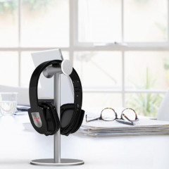 Support d'écouteur en métal monté sur la tête Présentoir de bureau Internet Cafe (gris argenté)