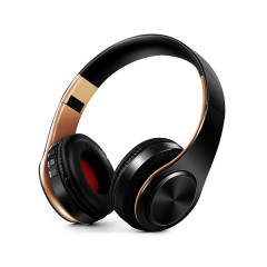 Casque Bluetooth sans fil stéréo HIFI pour tablette Xiaomi iPhone Sumsamg, avec micro, carte SD de soutien et FM (noir doré)