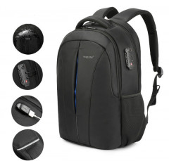 Sac à dos étanche pour ordinateur portable de 15,6 pouces anti-vol sac d'école de voyage d'affaires (mise à niveau noir + bleu)
