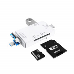 2 PCS type C & Micro USB et USB 2.0 3 ports 1 multi-fonction lecteur de carte, support U disque / TF / SD (Blanc)