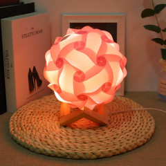 Lampe de décoration de chambre romantique de chevet de chambre créative USB ronde avec base en bois, style: Kit de matériel de bricolage (rose)