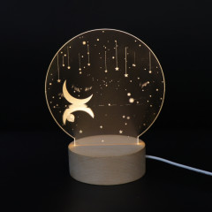 3D Atmosphère Lumière Décorative Acrylique Intérieur Sculpté LED Night Light Lampe De Table Fille Créative (Étoiles Et Lune)