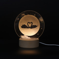 3D Atmosphère Lumière Décorative Acrylique Intérieur Sculpté LED Night Light Lampe De Table Fille Créative (Pleine Lune Swan)