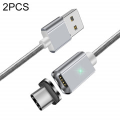 2 PCS Essope Smartphone Chargement rapide Carte de transmission de données avec connecteur magnétique USB-C / Type-C, Longueur du câble: 1m (argent)