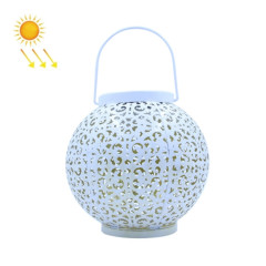 Décoration de jardin extérieure LED Solaire en fer forgé en fer creuse lampe portable en forme de bille (blanc)